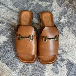Brown Leather Slide Sandals